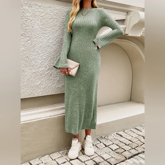 Long sleeve midi dress green - Picture 3 of 15